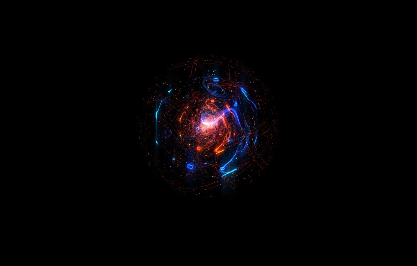 Photo wallpaper red, abstraction, blue, ball, glow, red, sphere, black background