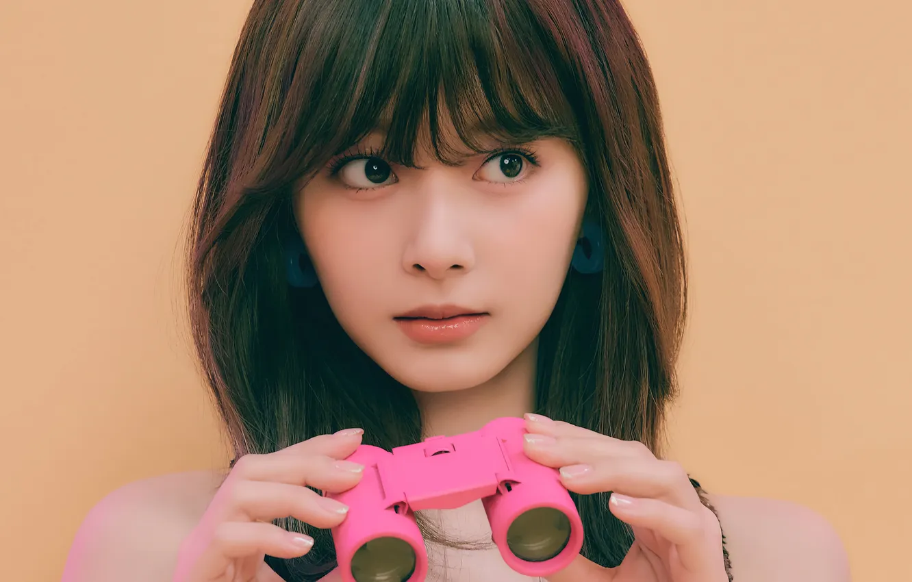 Photo wallpaper girl, portrait, binoculars, Asian, beauty, Twice, Tzuyu, Taiwanese singer