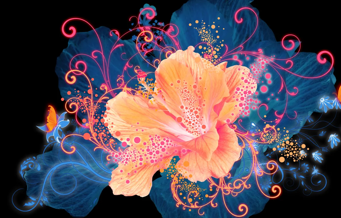 Photo wallpaper flowers, graphics, glow, flower