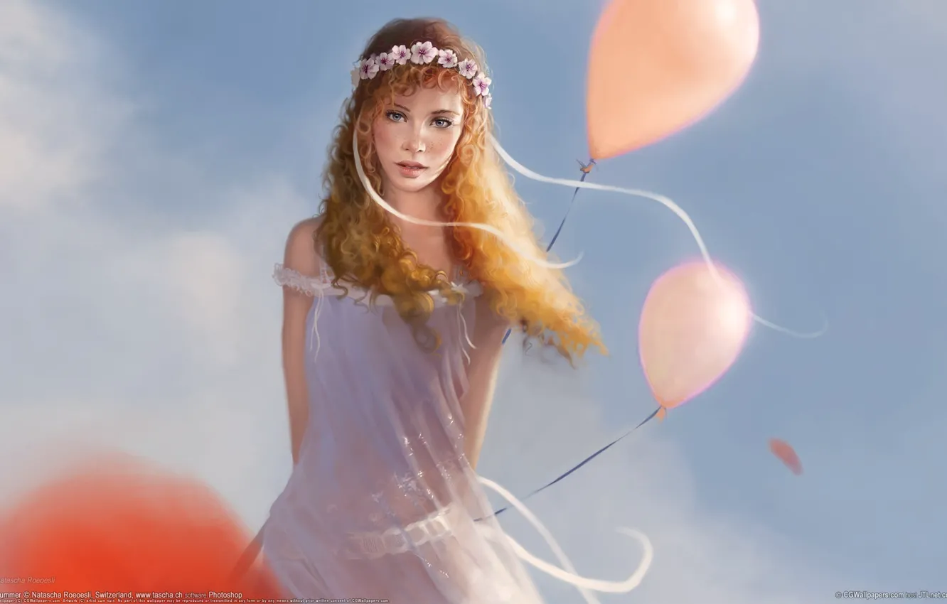 Photo wallpaper the sky, girl, balls