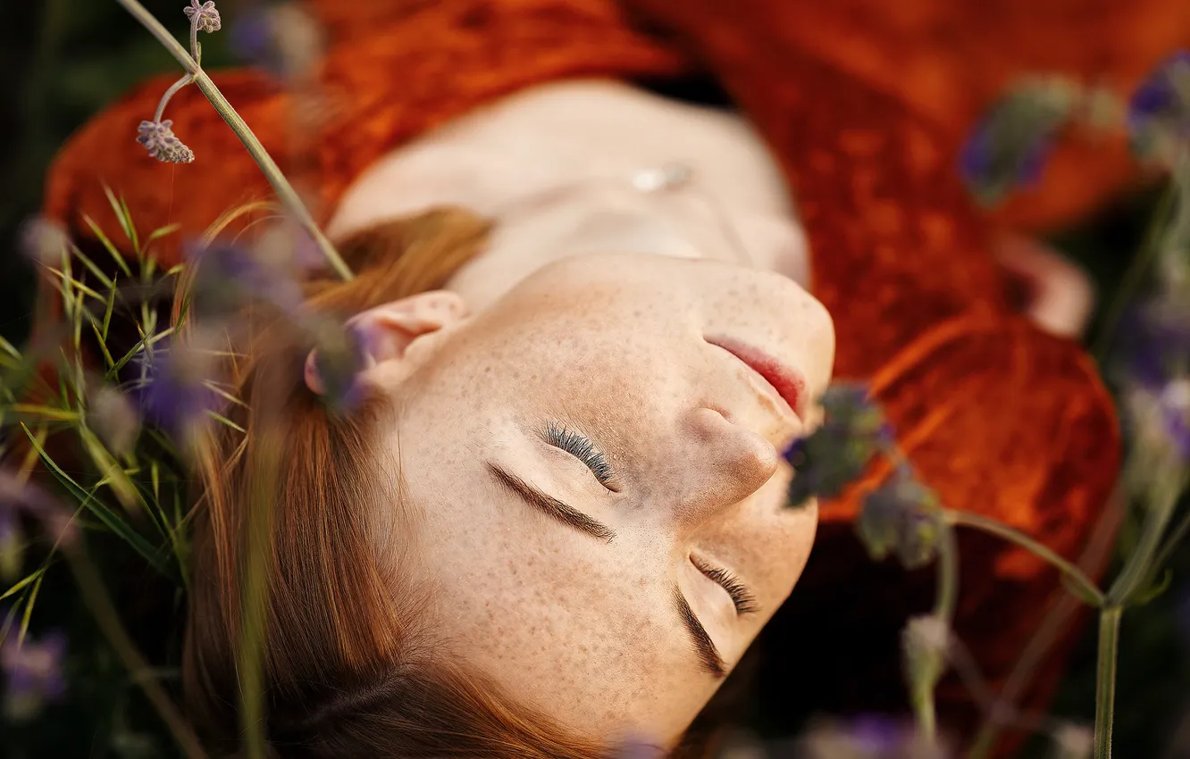 Photo wallpaper girl, freckles, redhead