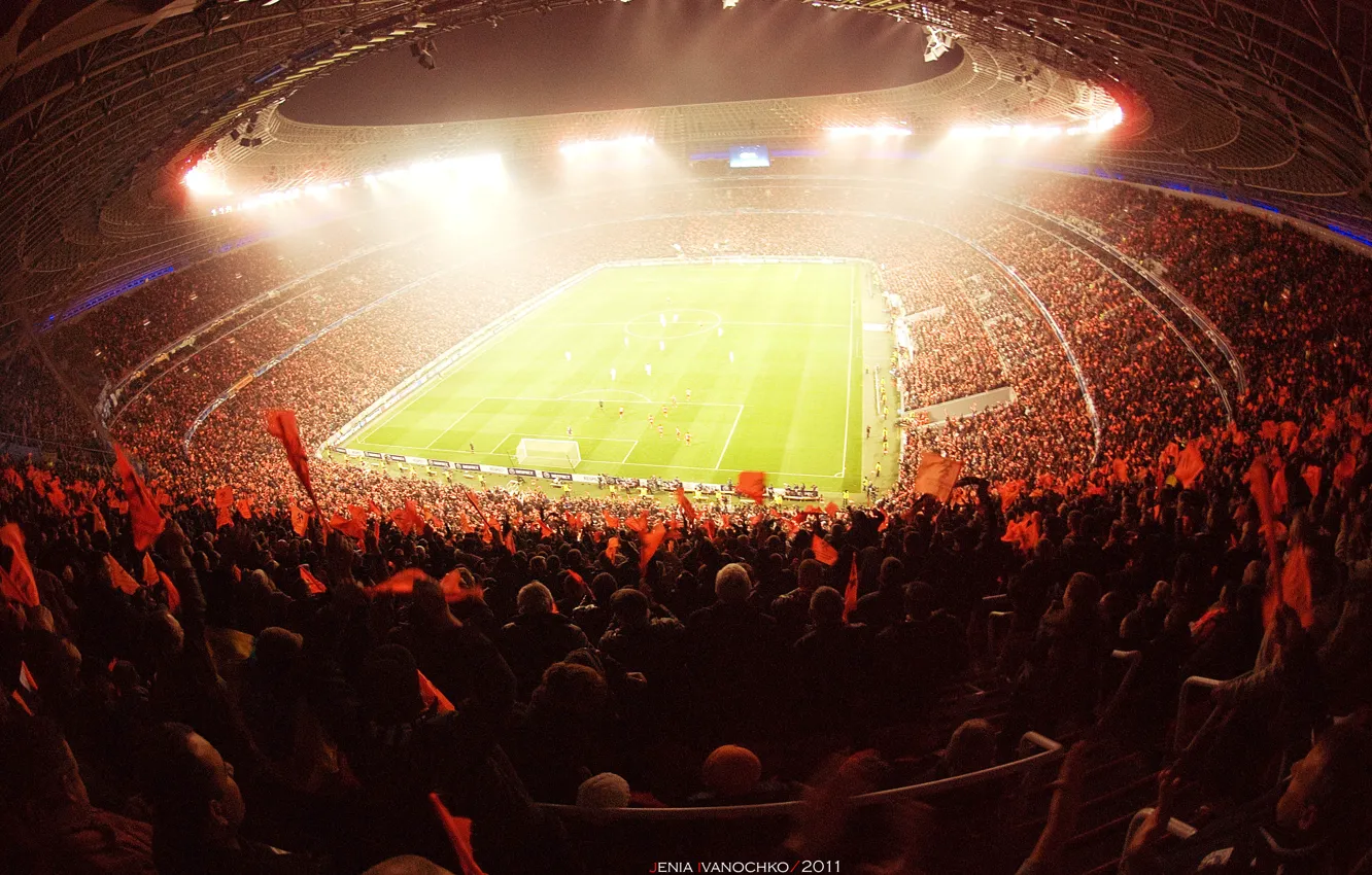 Photo wallpaper orange, gate, flag, beautiful, arena, tribune, goal, Donetsk