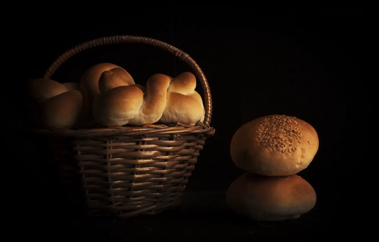 Photo wallpaper basket, food, bread, buns