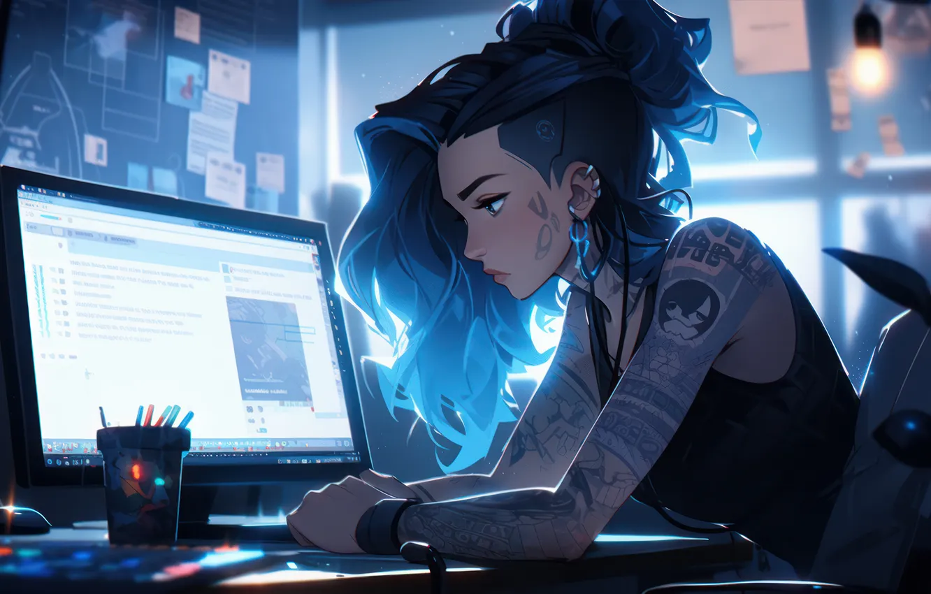 Photo wallpaper girls, tattoo, digital art, AI Generated, Desktop Computer