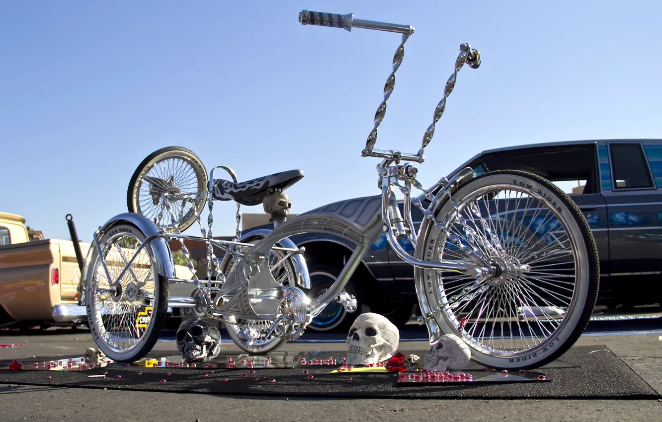 Photo wallpaper Skull, Custom, lowrider, Bike, bicycle, chopper, Mirror, tuning