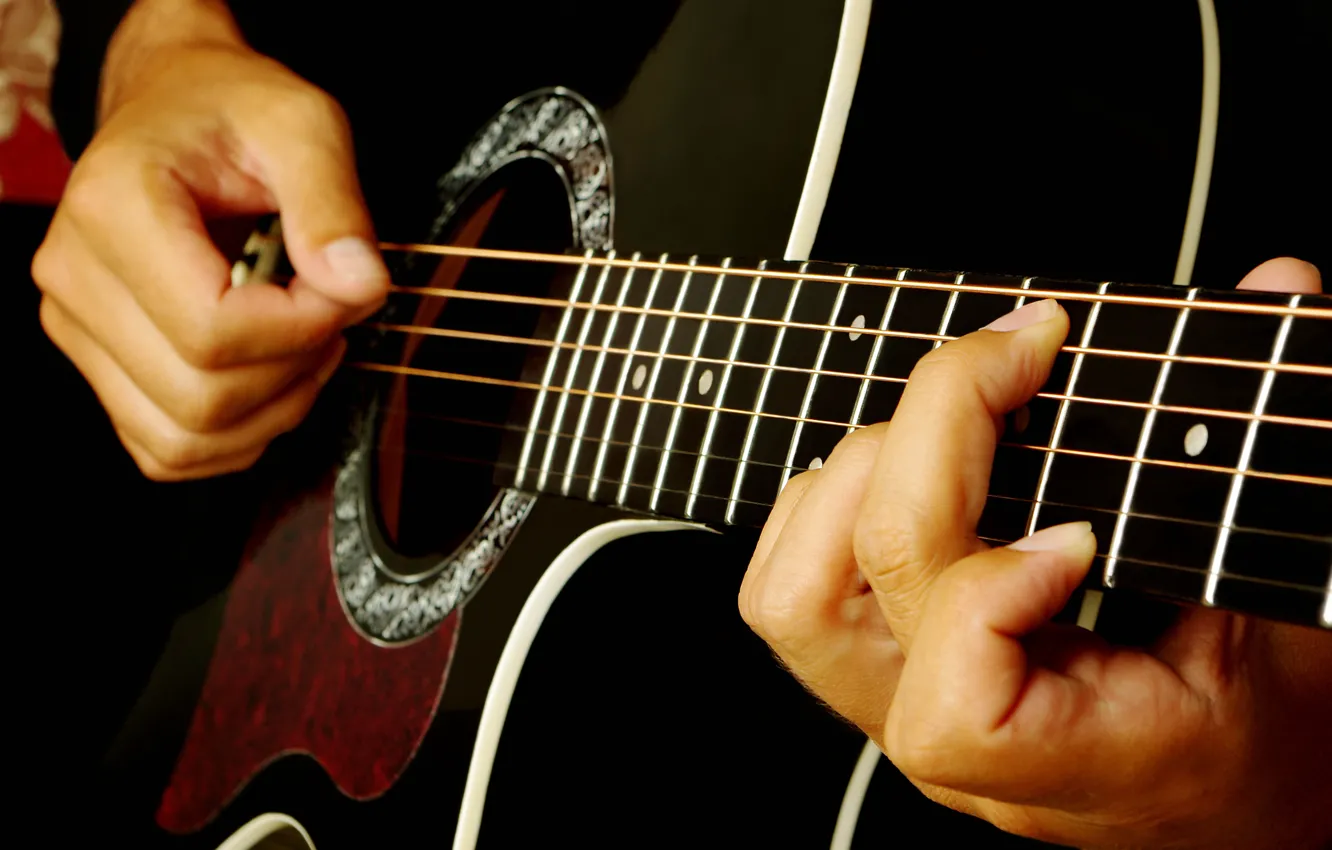 Photo wallpaper guitar, strings, music, blur, sound, tool, musician, plays
