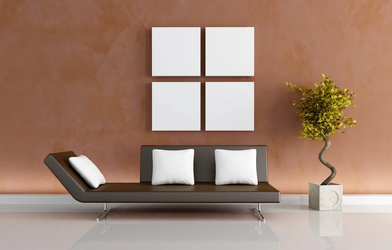 Photo wallpaper design, house, style, sofa, plants, apartment, comfort, the idea