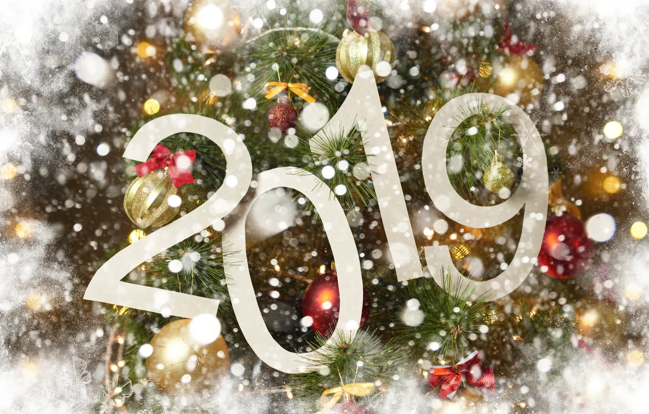 Photo wallpaper winter, snow, snowflakes, holiday, toy, tree, new year, Christmas