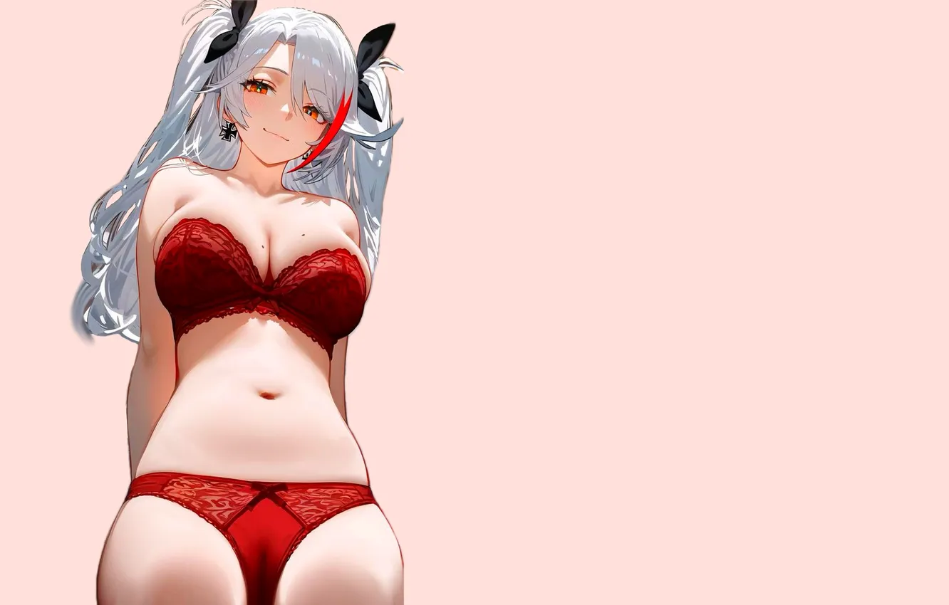Photo wallpaper red, girl, hot, sexy, bra, panties, boobs, anime