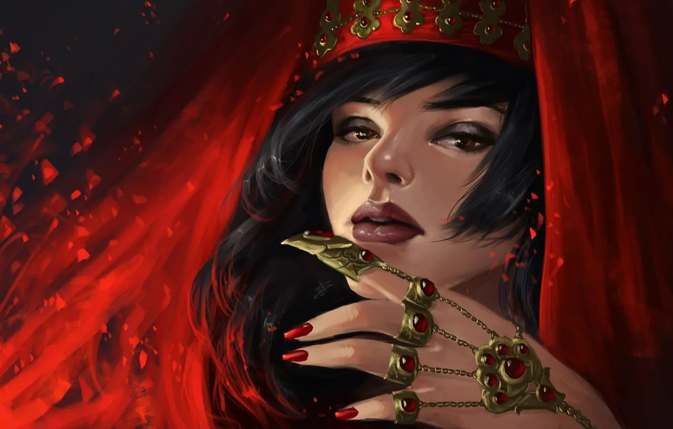 Photo wallpaper eyes, look, girl, face, hair, hand, makeup, art