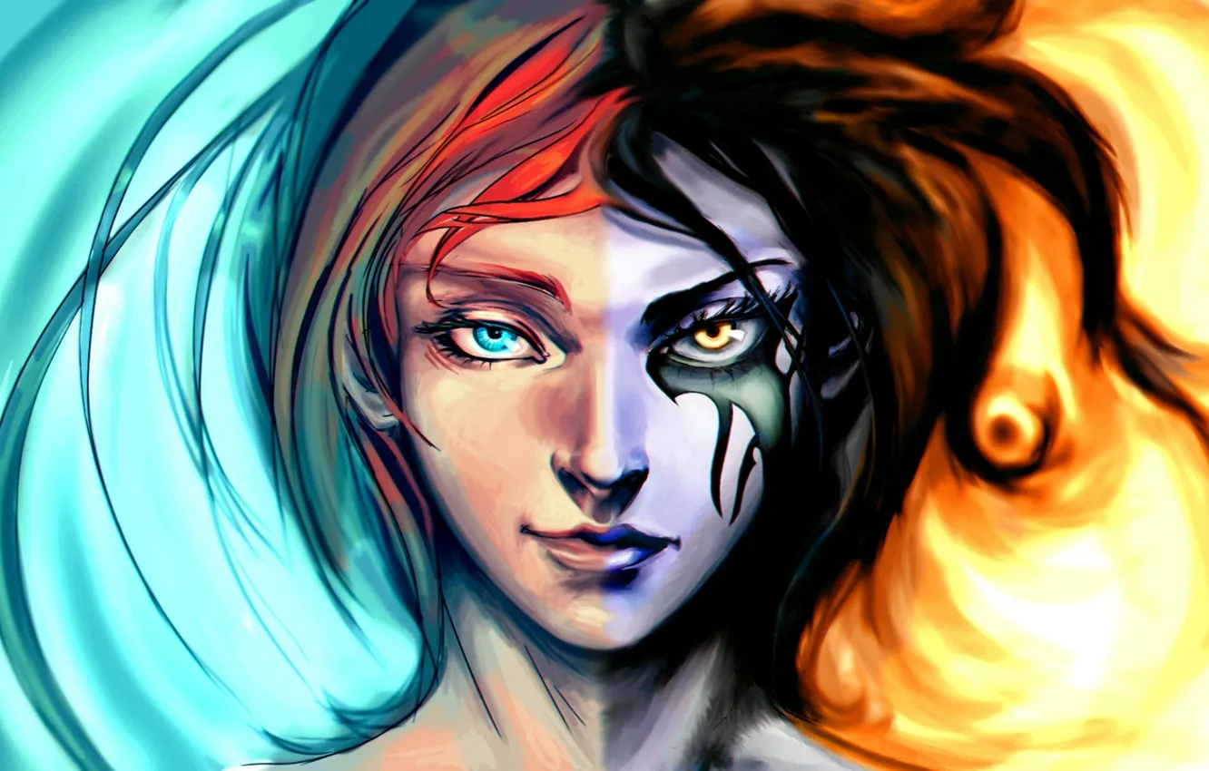 Photo wallpaper eyes, look, water, lights, art, fire, water