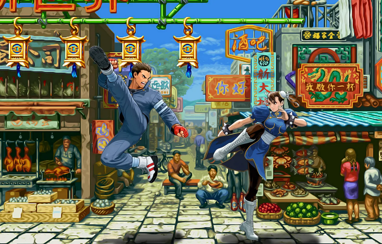 Photo wallpaper street, fight, flashlight, China, market, Street Fighter, idler, Chun li