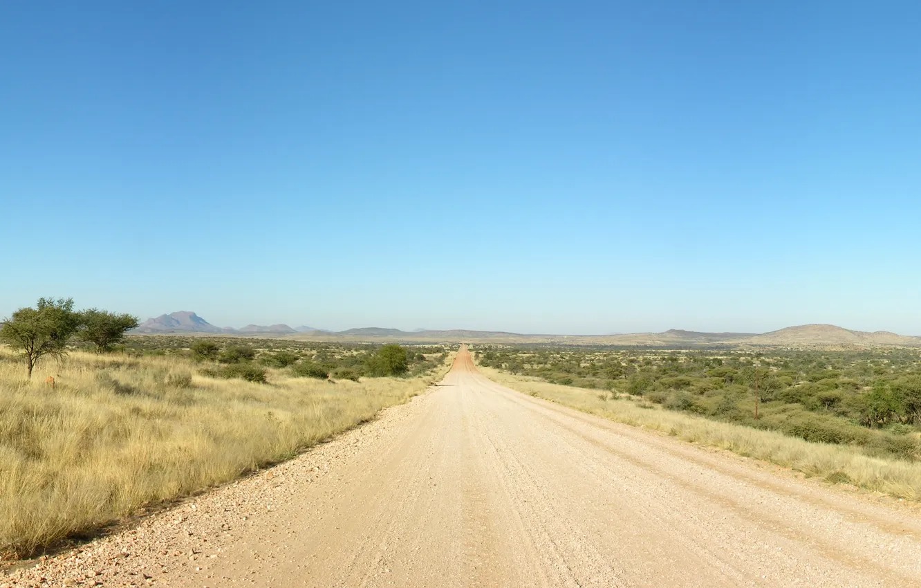 Photo wallpaper road, sand, the sky, grass, nature, photo, desert, horizon