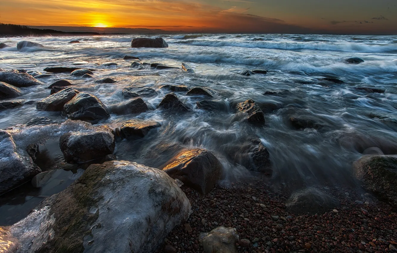 Photo wallpaper sea, the sky, clouds, landscape, sunset, nature