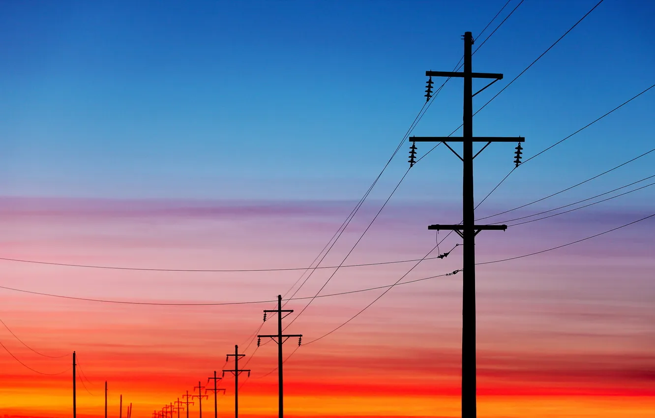 Photo wallpaper the sky, sunset, power lines