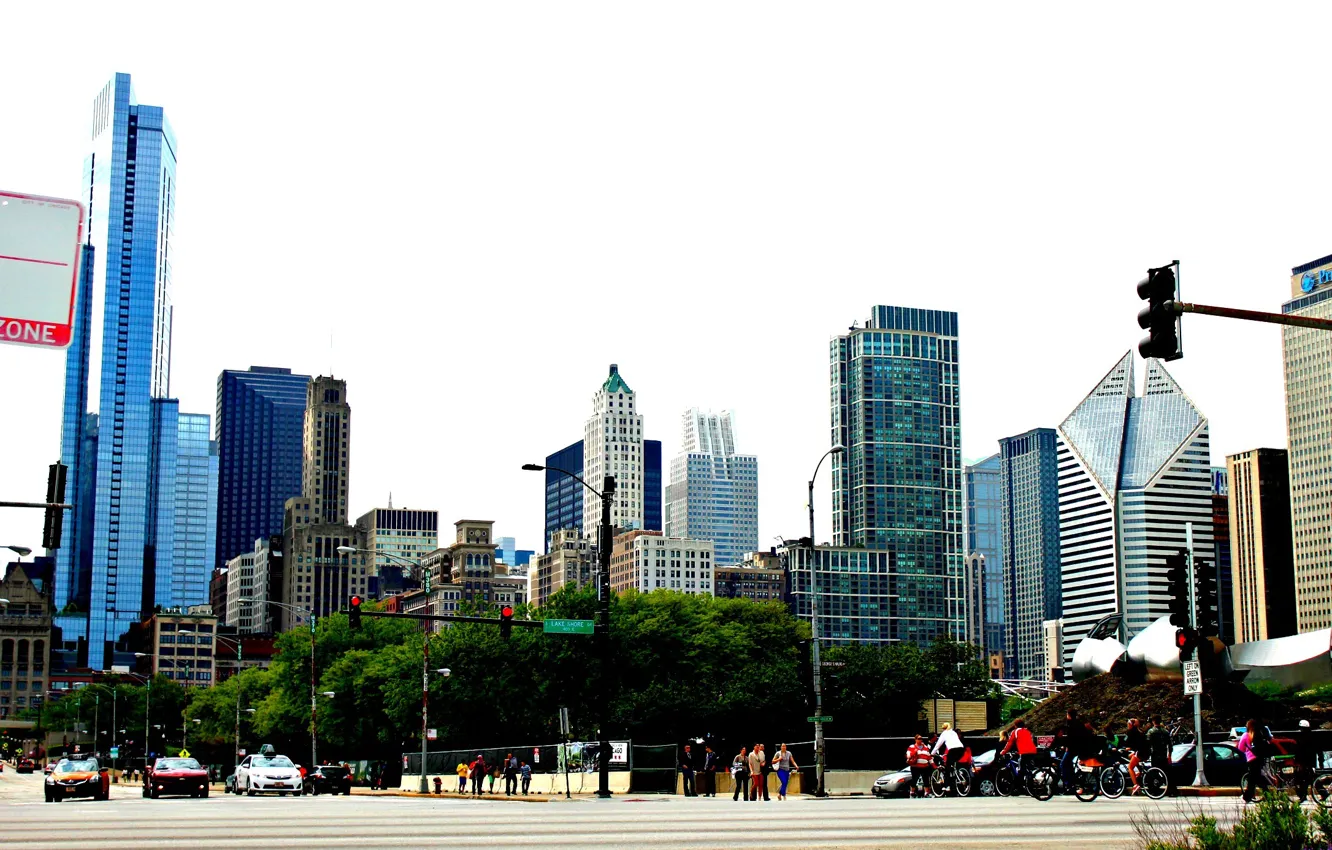 Photo wallpaper machine, the sky, movement, street, people, building, skyscrapers, Chicago