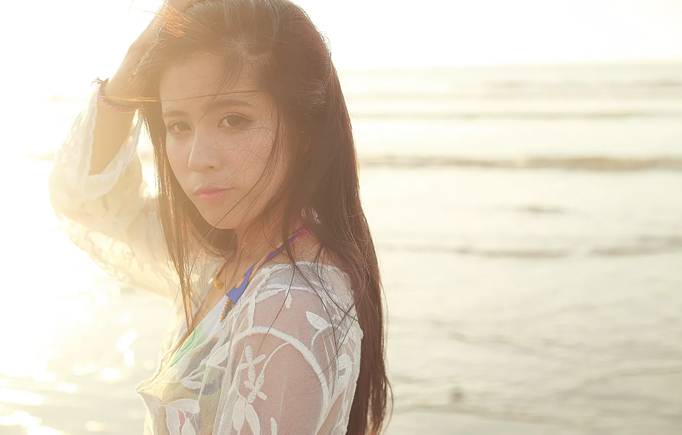 Photo wallpaper summer, girl, face, background, the wind, hair