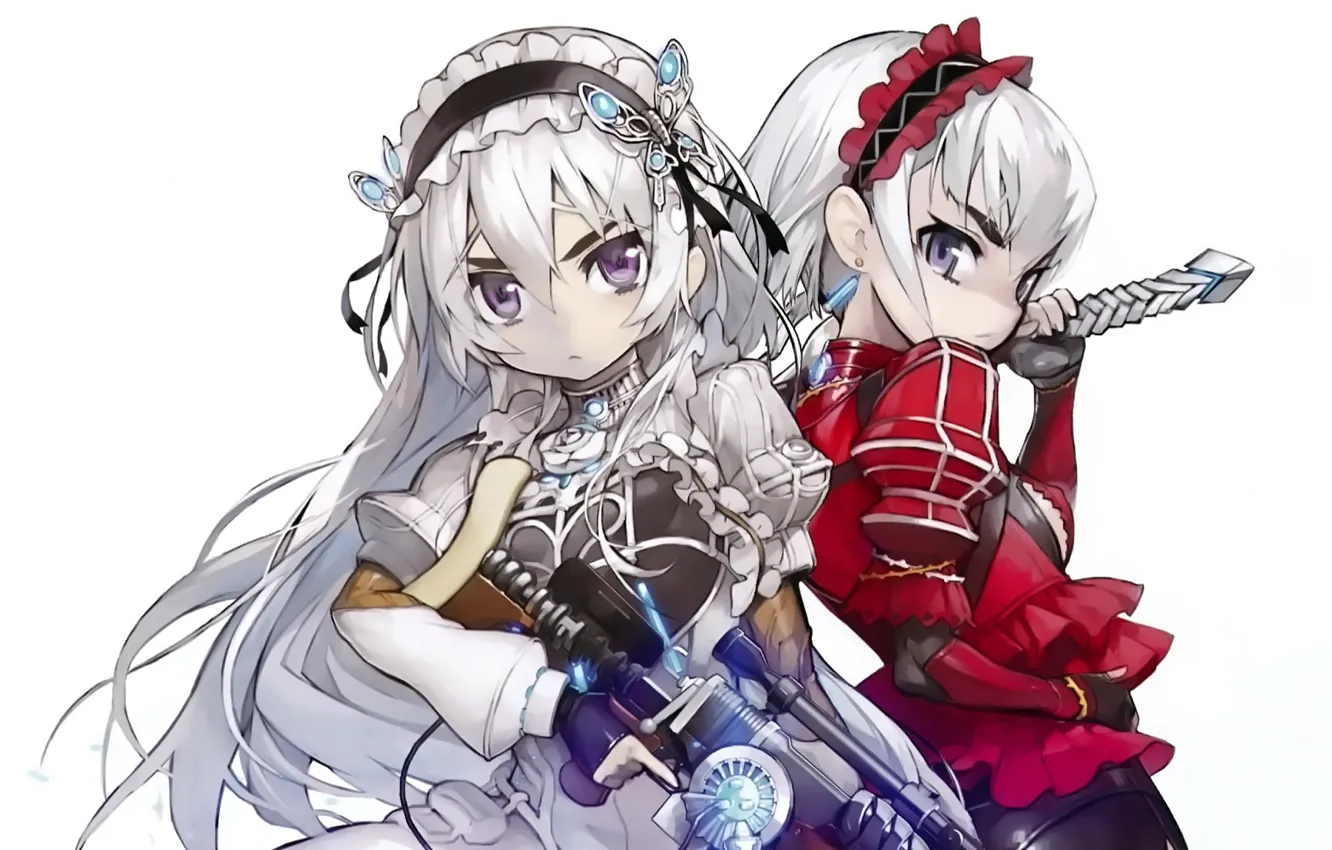 Photo wallpaper weapons, white background, long hair, art, bezel, chaika trabant, hitsugi no chaika, Bogdan Trabant