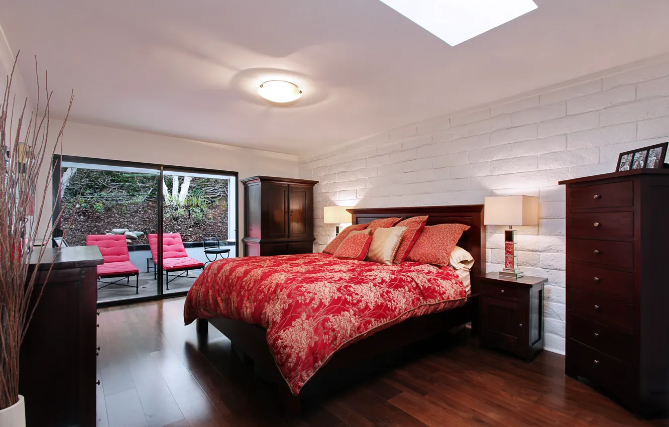 Photo wallpaper design, photo, lamp, bed, interior, pillow, bedroom