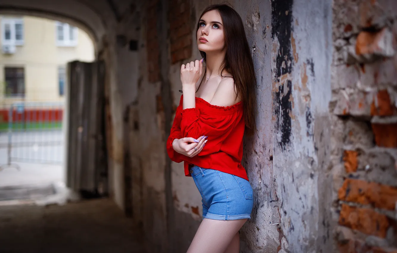 Photo wallpaper pose, shorts, Girl, Maxim Romanov, Ekaterina Novikova