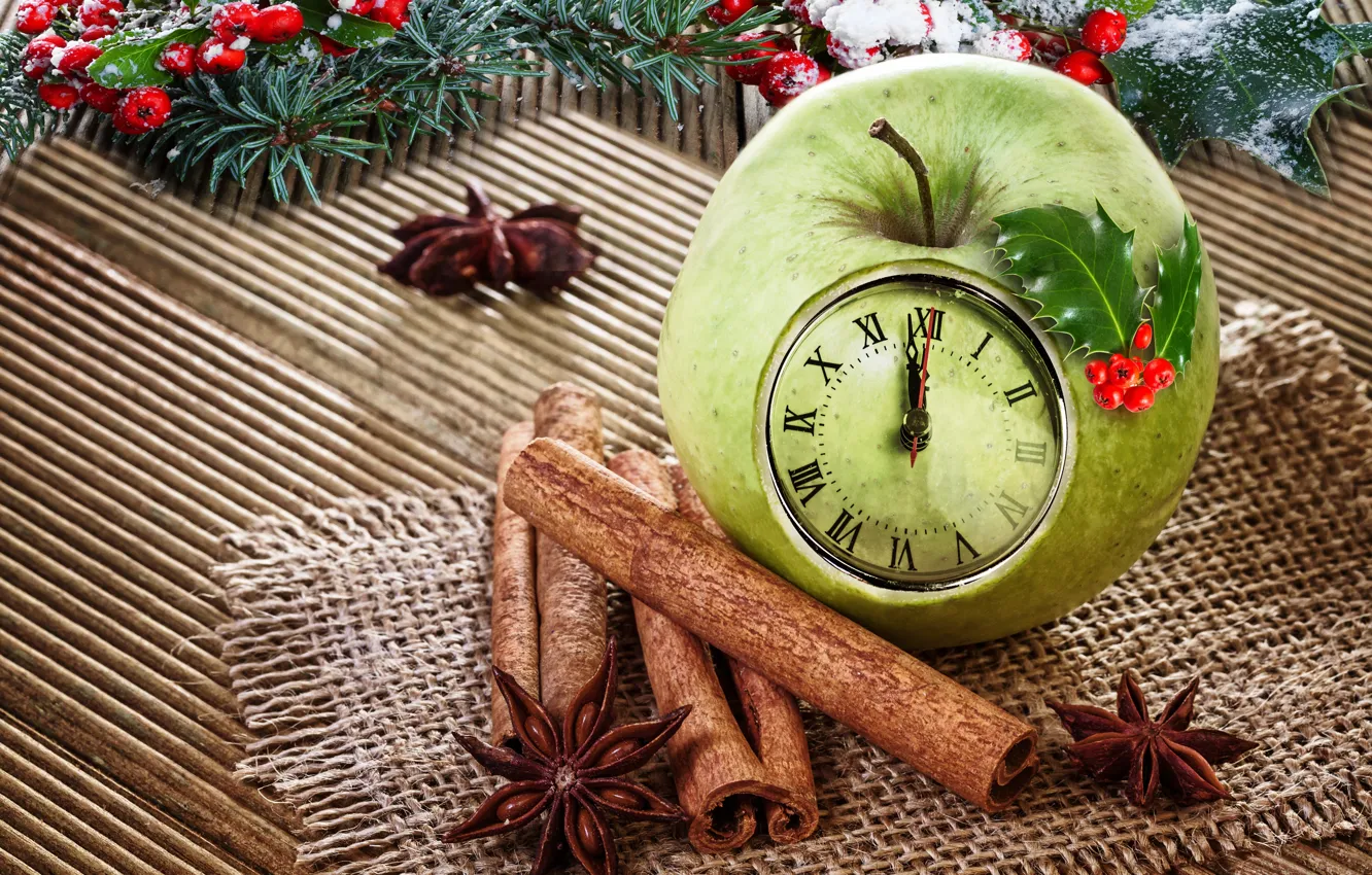 Photo wallpaper decoration, apples, new year, Christmas, cinnamon, Christmas, Xmas, decoration