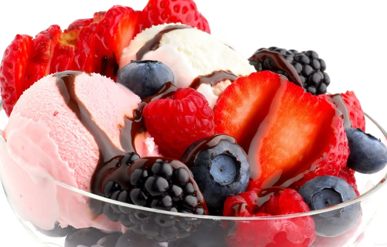 Photo wallpaper raspberry, blueberries, strawberry, ice cream