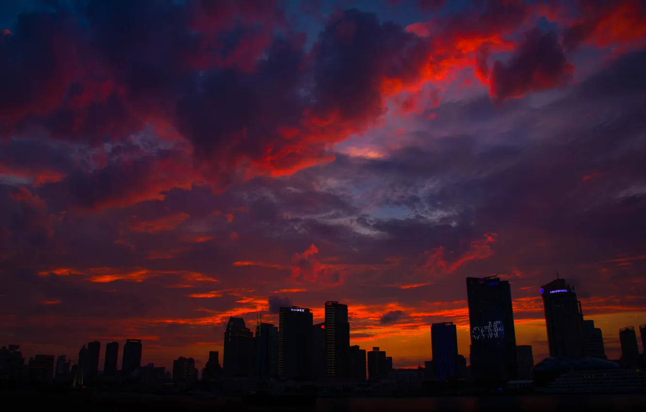 Photo wallpaper the sky, clouds, landscape, sunset, city, the city, building, the evening