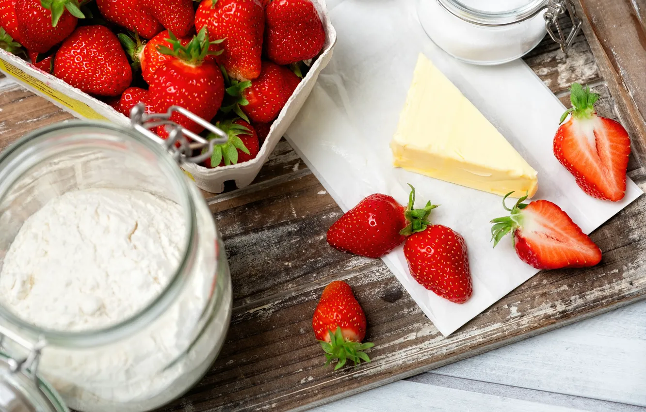 Photo wallpaper berries, oil, strawberry, strawberry, flour