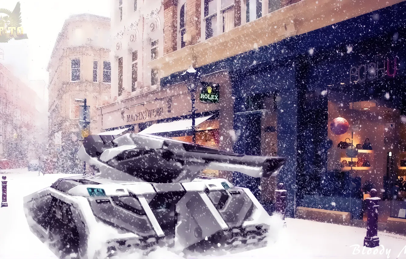 Photo wallpaper white, snow, tank, Tanki online