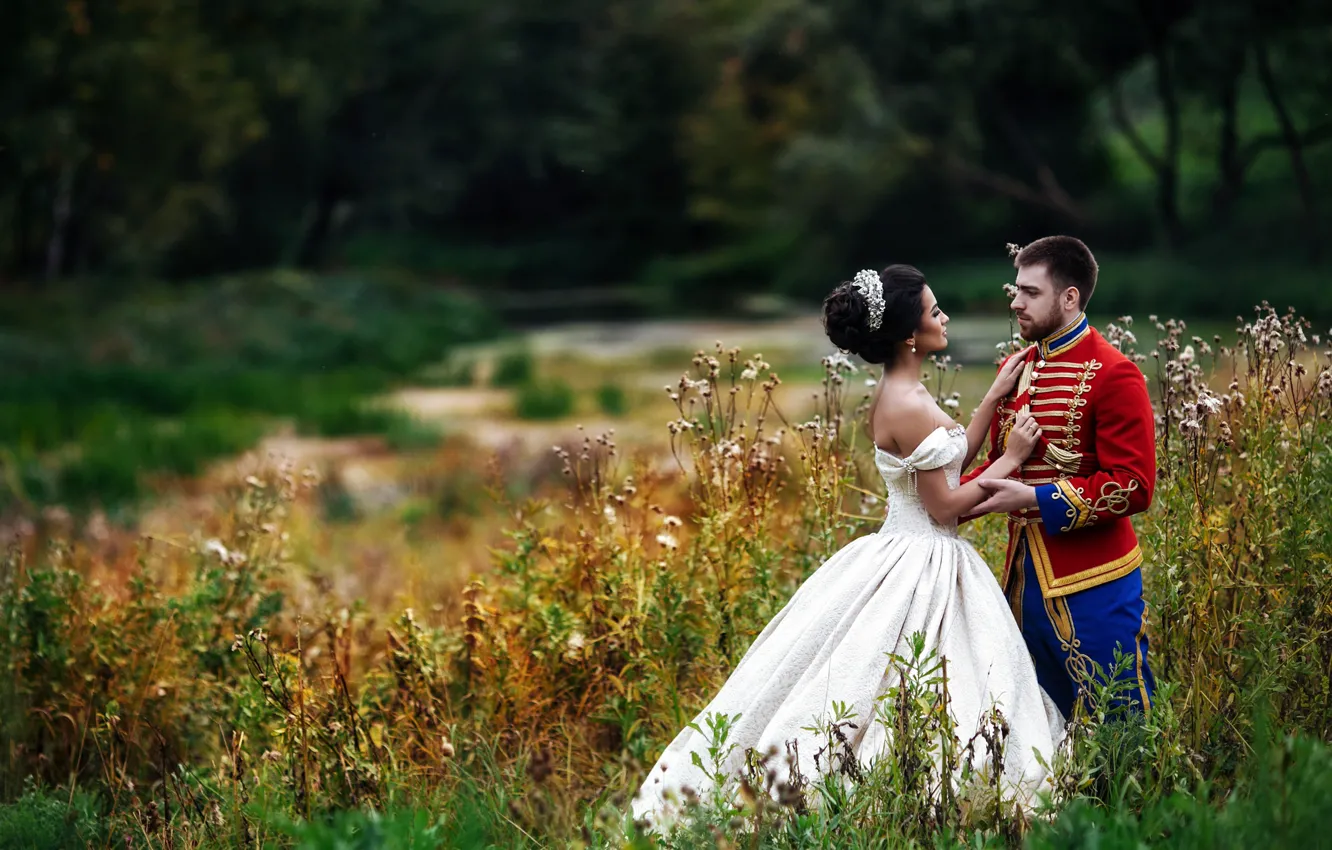 Photo wallpaper look, girl, nature, pose, photo, dress, male, lovers