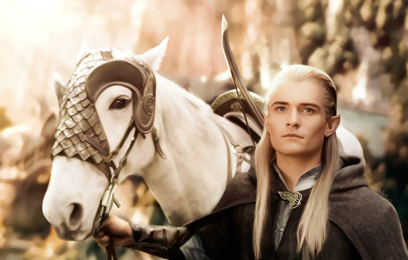 Photo wallpaper horse, the Lord of the rings, art, lord of the rings, Orlando Bloom, Legolas