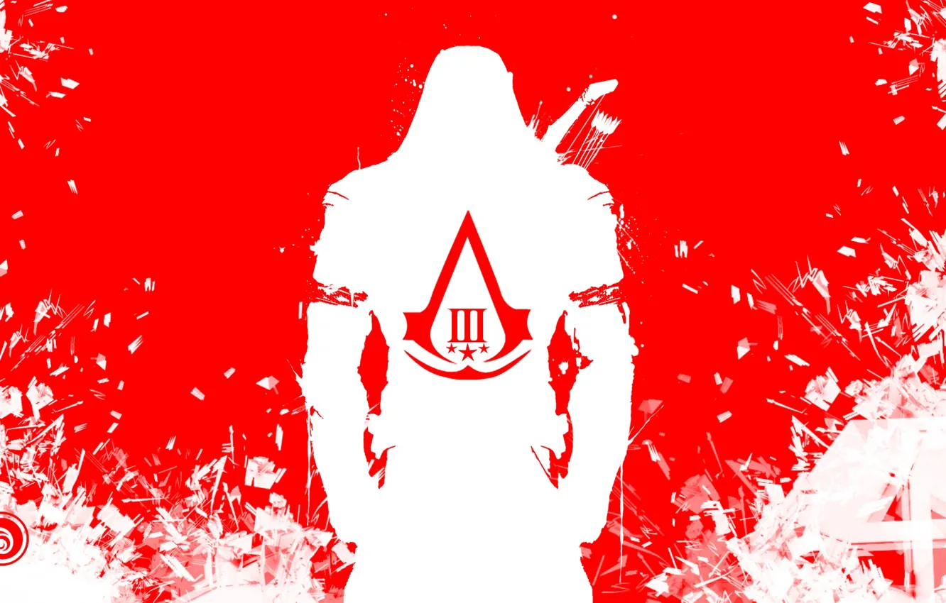 Photo wallpaper white, red, fragments, coat of arms, killer, Ubisoft, Connor, assassins creed 3