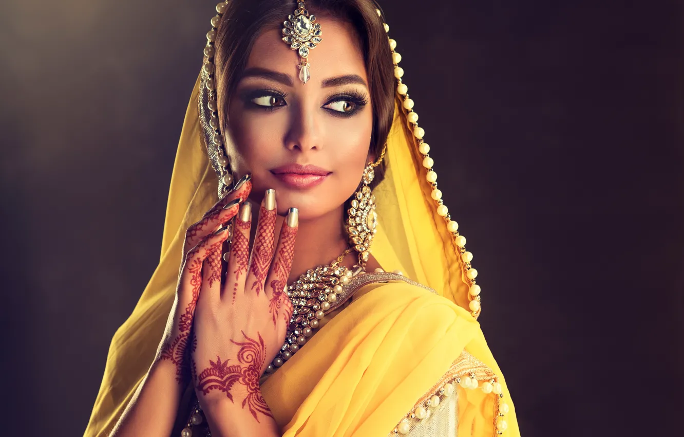 Photo wallpaper girl, pose, style, makeup, Beautiful, Indian, Dress, Sofia Zhuravets'