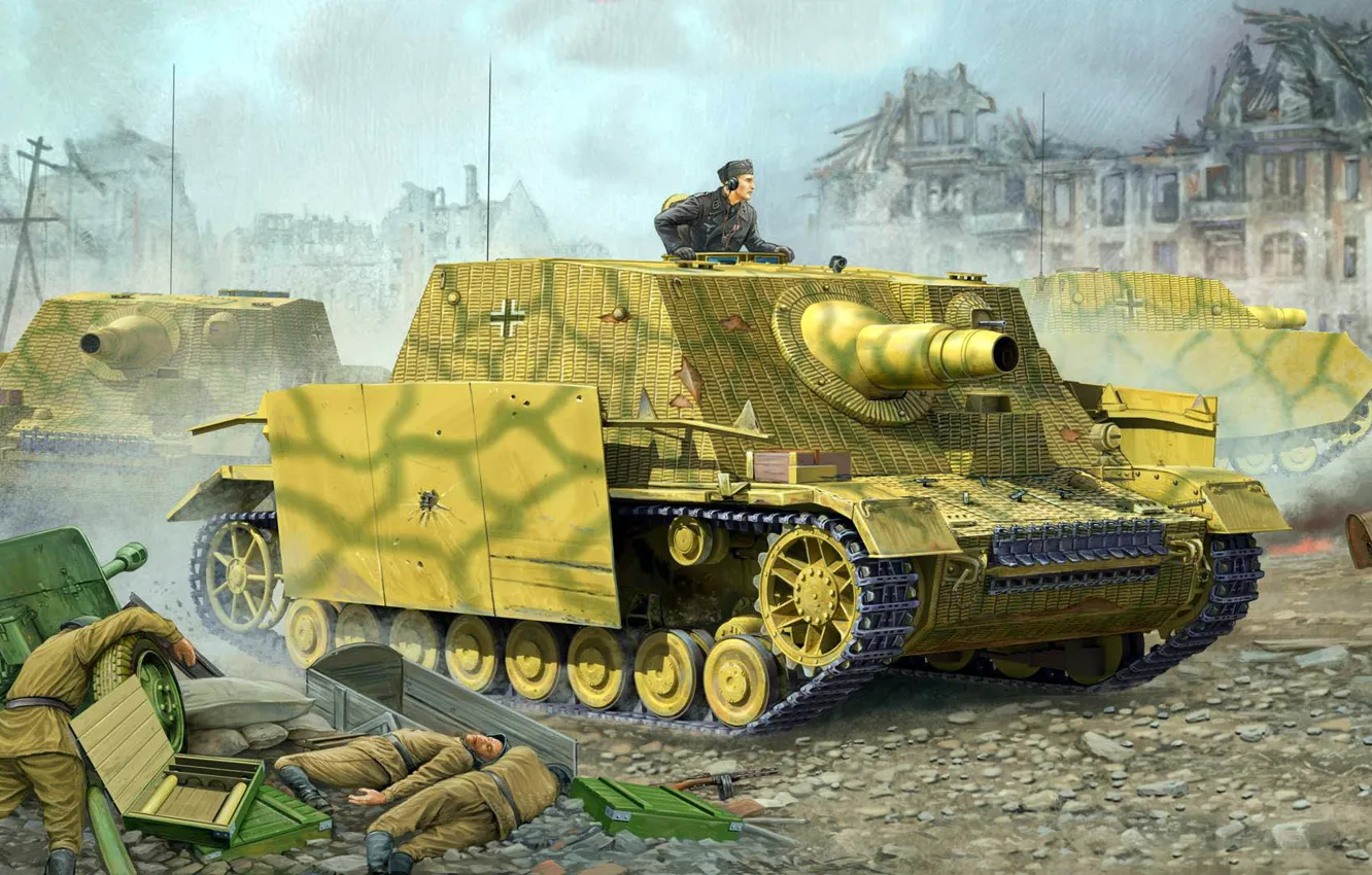 Photo wallpaper figure, art, SAU, assault gun, Flames of War, German self-propelled artillery, The storm Panzer IV, …