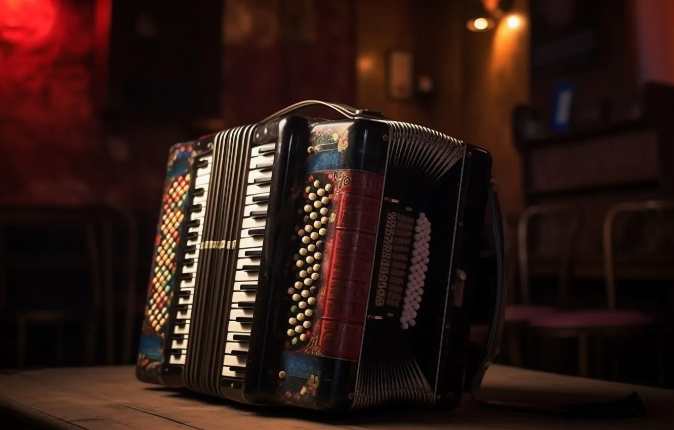 Photo wallpaper musical instrument, accordion, Bayan, accordion, AI art, The Art of Artificial Intelligence, neural network