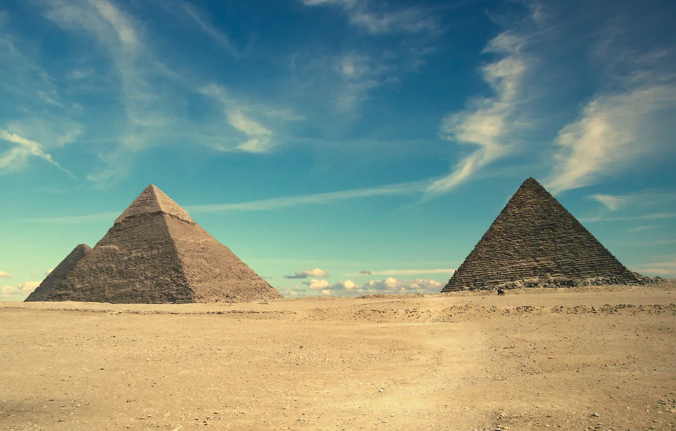 Photo wallpaper sand, the sky, clouds, landscape, nature, pyramid, sky, landscape