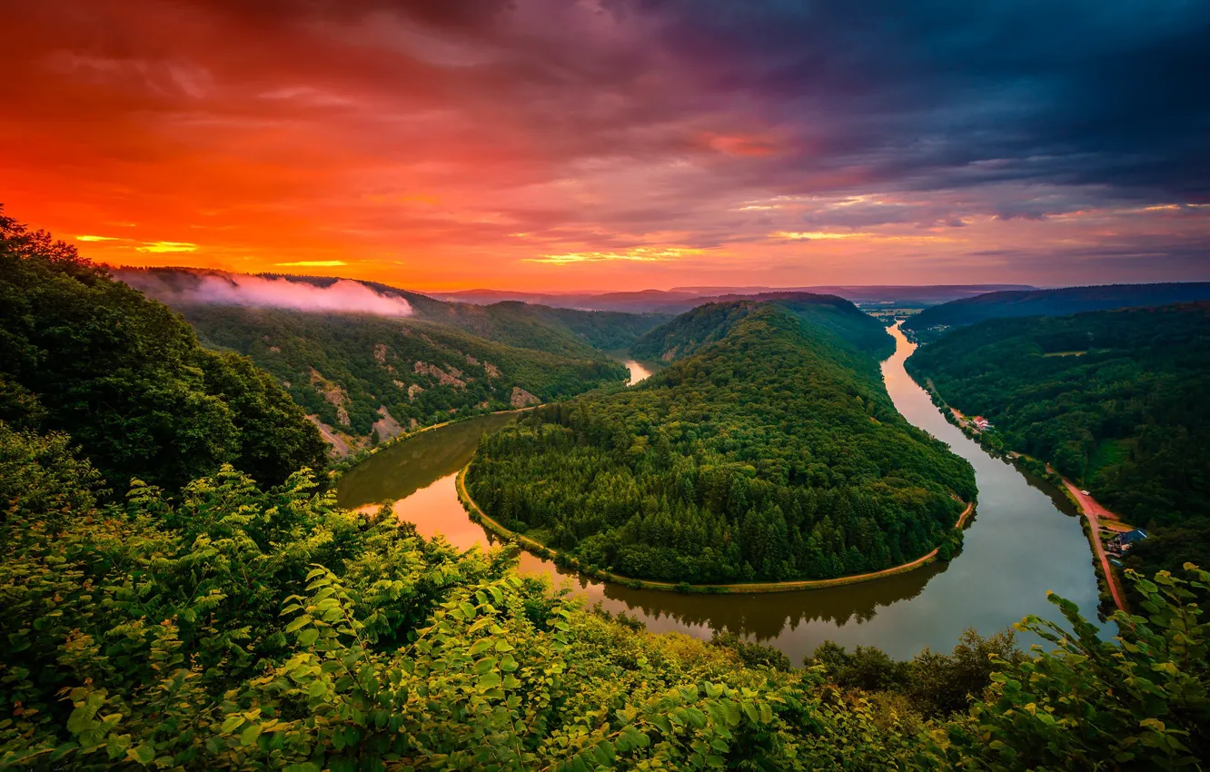Photo wallpaper sunset, nature, river