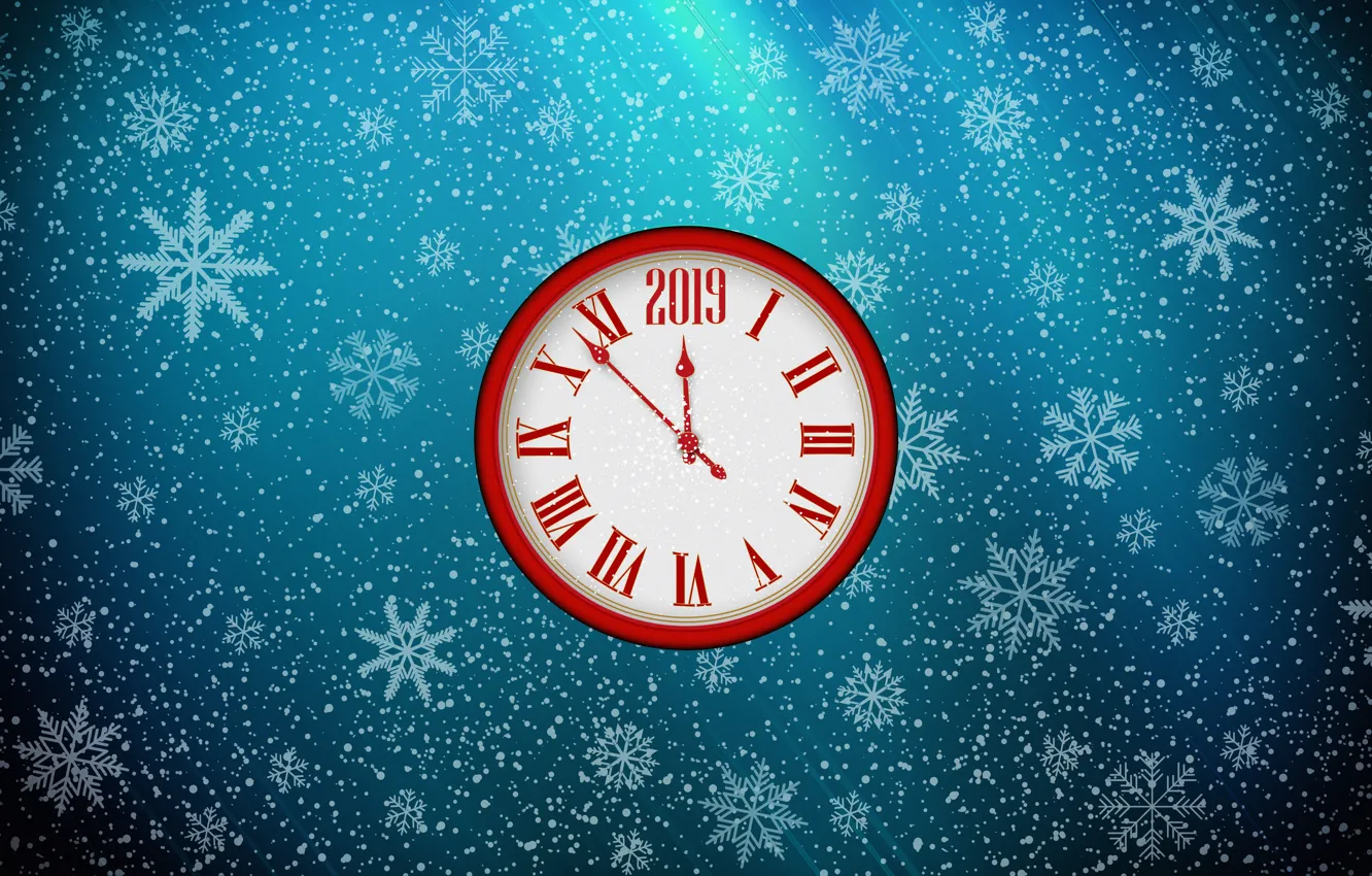 Photo wallpaper Minimalism, Watch, Christmas, Snowflakes, Background, New year, Holiday, Art