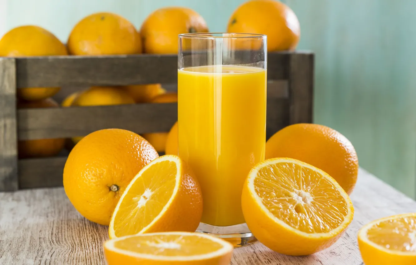 Photo wallpaper glass, orange, juice, orange