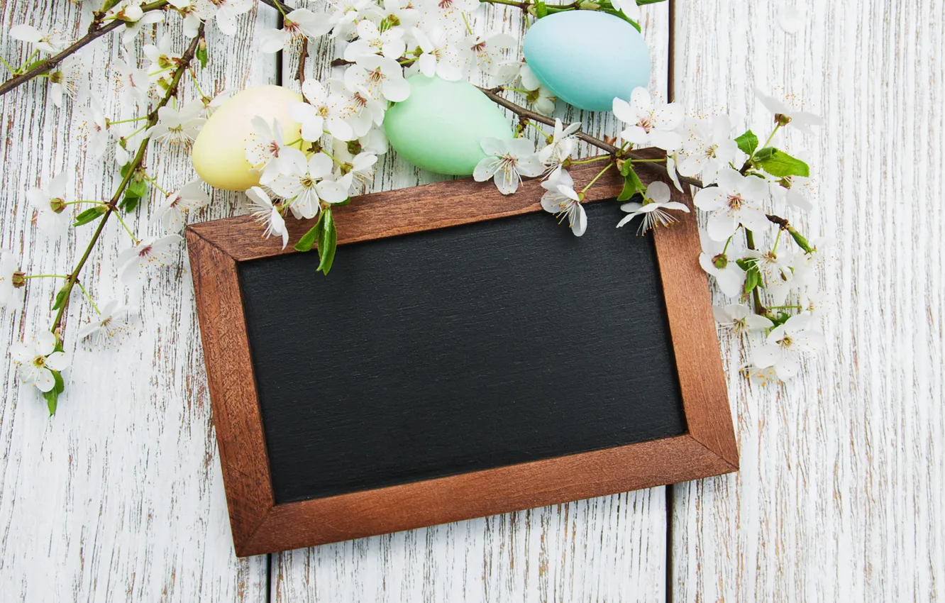 Photo wallpaper flowers, eggs, spring, colorful, Easter, Board, happy, wood