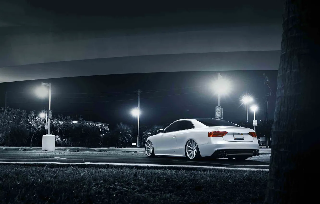 Photo wallpaper Audi, white, stance, vossen wheels