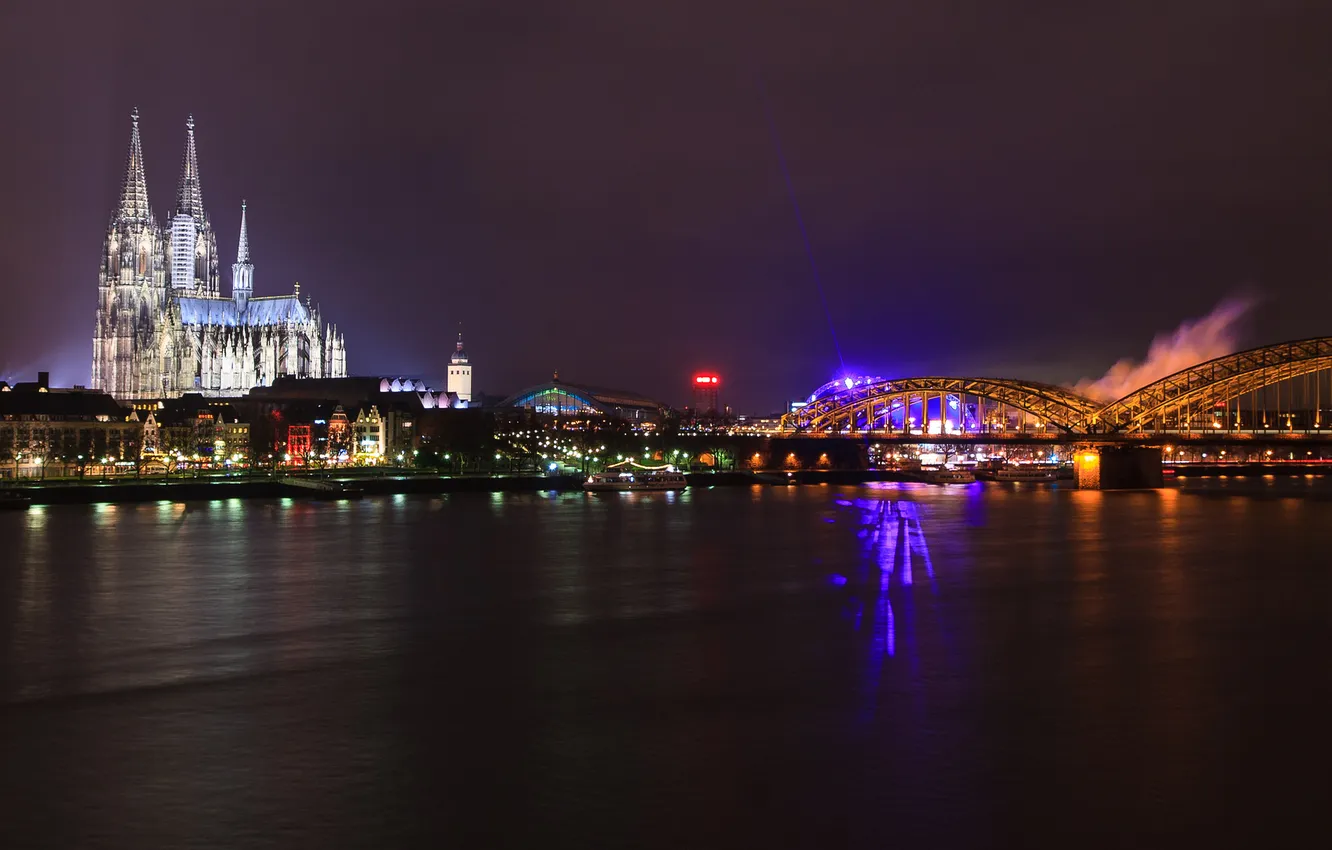 Photo wallpaper night, bridge, the city, river, Germany, Church, Germany, Germany