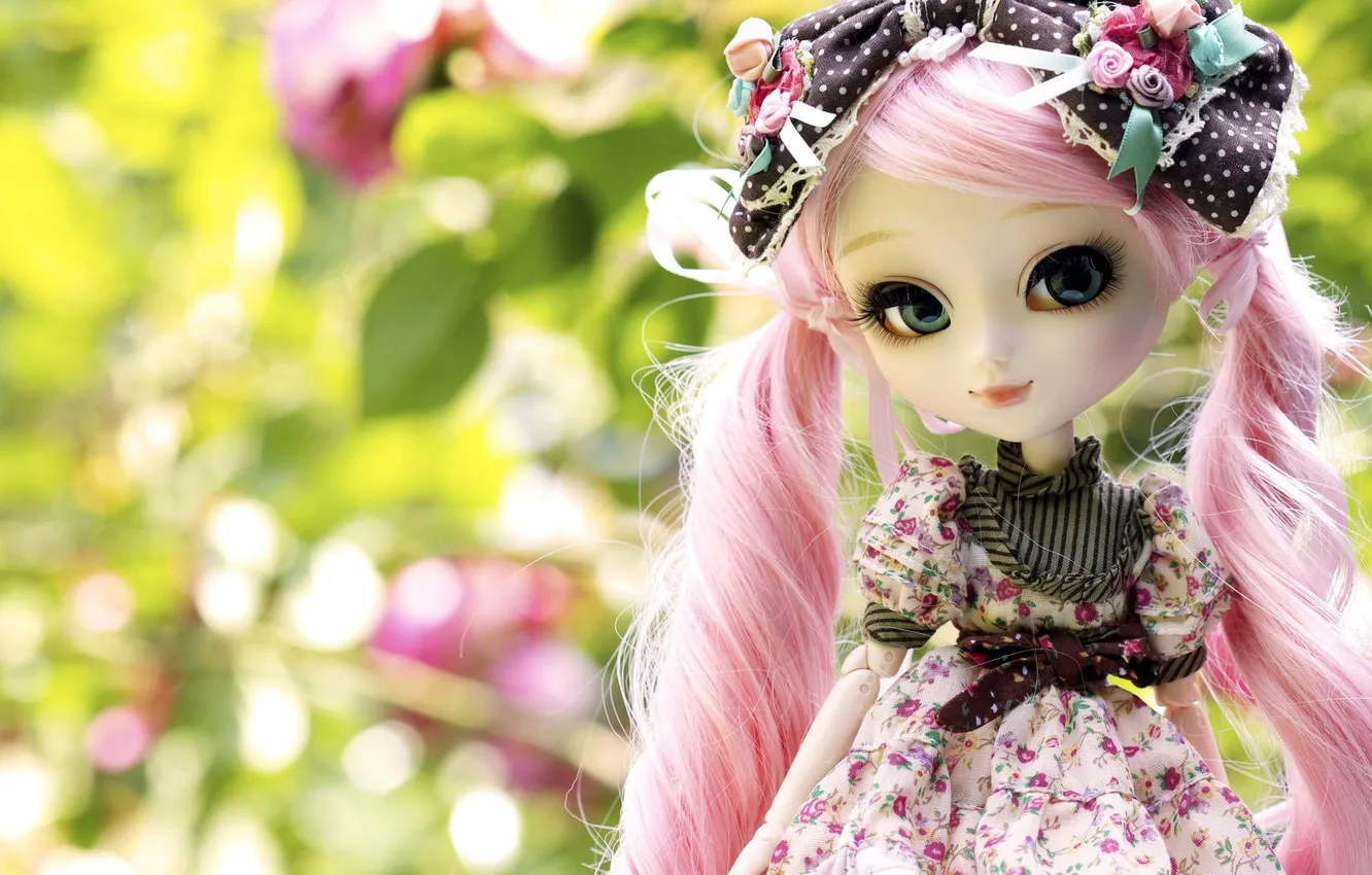 Photo wallpaper nature, toy, doll, pink, curls
