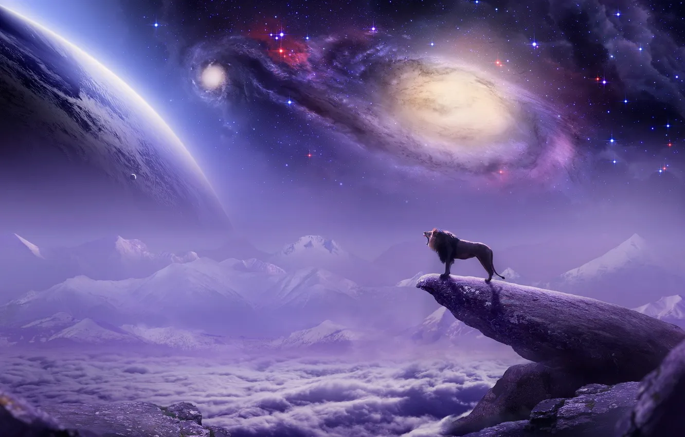 Photo wallpaper mountains, fiction, planet, Leo, art