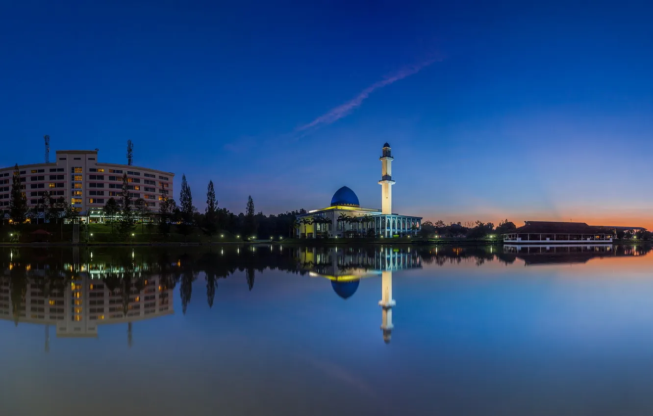 Photo wallpaper night, the city, malaysia, the mosque