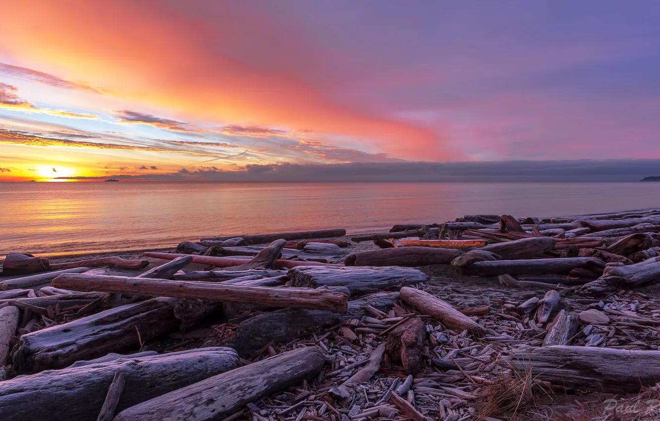 Photo wallpaper sea, sunset, shore