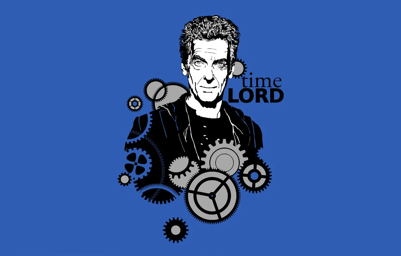 Photo wallpaper look, smile, art, gear, actor, male, Doctor Who, blue background