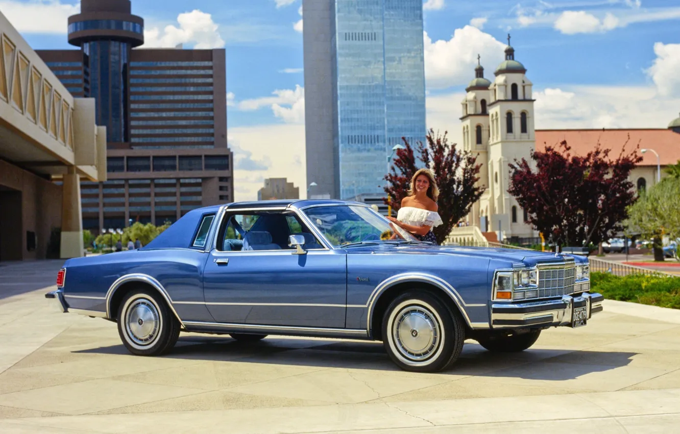 Photo wallpaper girl, the city, background, Dodge, Coupe, the front, 1979, Diplomat