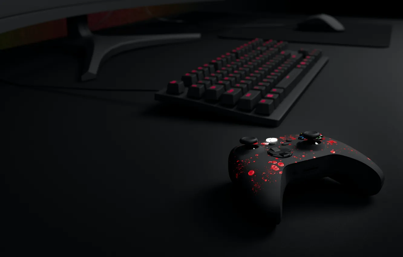 Photo wallpaper black, keyboard, joystick, GAMING ACCESSORIES
