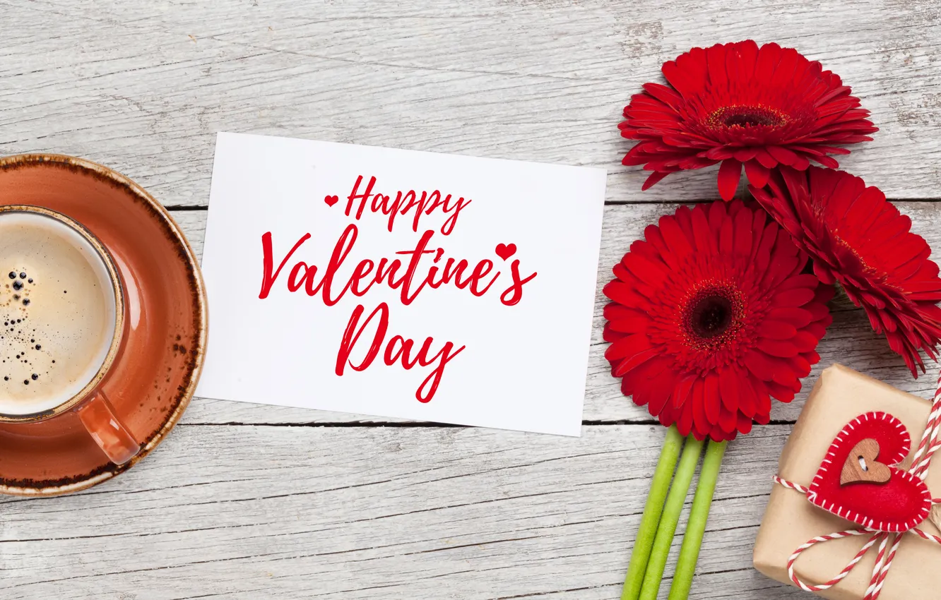 Photo wallpaper love, flowers, romance, heart, coffee, bouquet, Cup, love